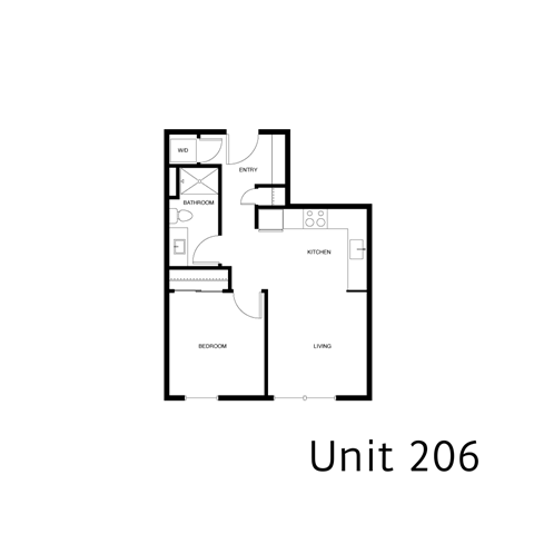 Floor plan for 1 bed, 1 bath, 539 sqft